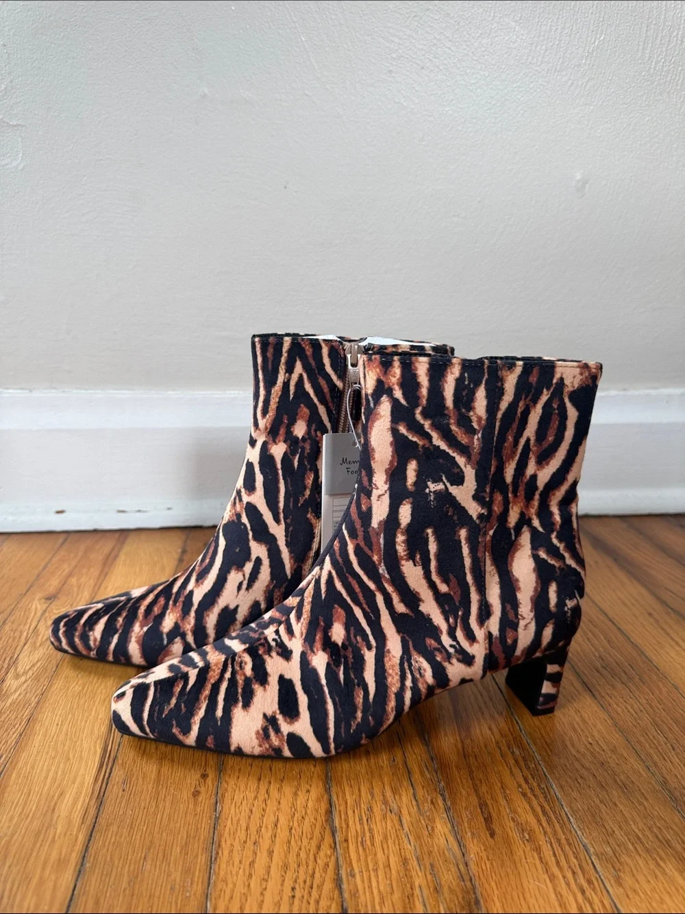 NWT A New Day Animal Print Ankle Boots in Black and Tan - Womens